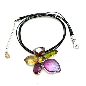 Vintage Y2K Swarovski Multicolour Gemstone Flower Pendant/Necklace